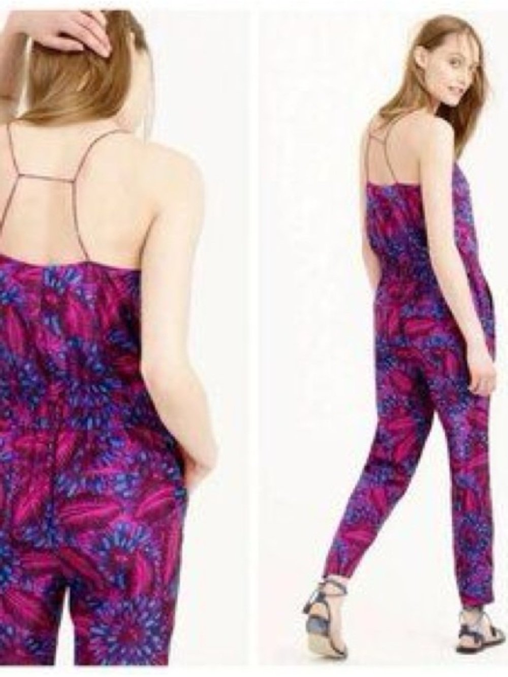 J. Crew Purple & Blue Floral Strappy Jumpsuit